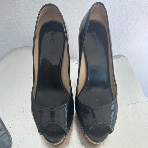 Jimmy Choo Black Patent Papina Cork Wedge Pumps Size 39 - Picture 5 of 9